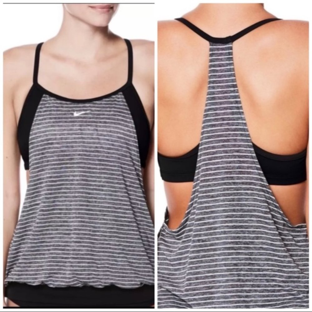 Nike Layered T-Back Sport Tankini top gray Sz Small